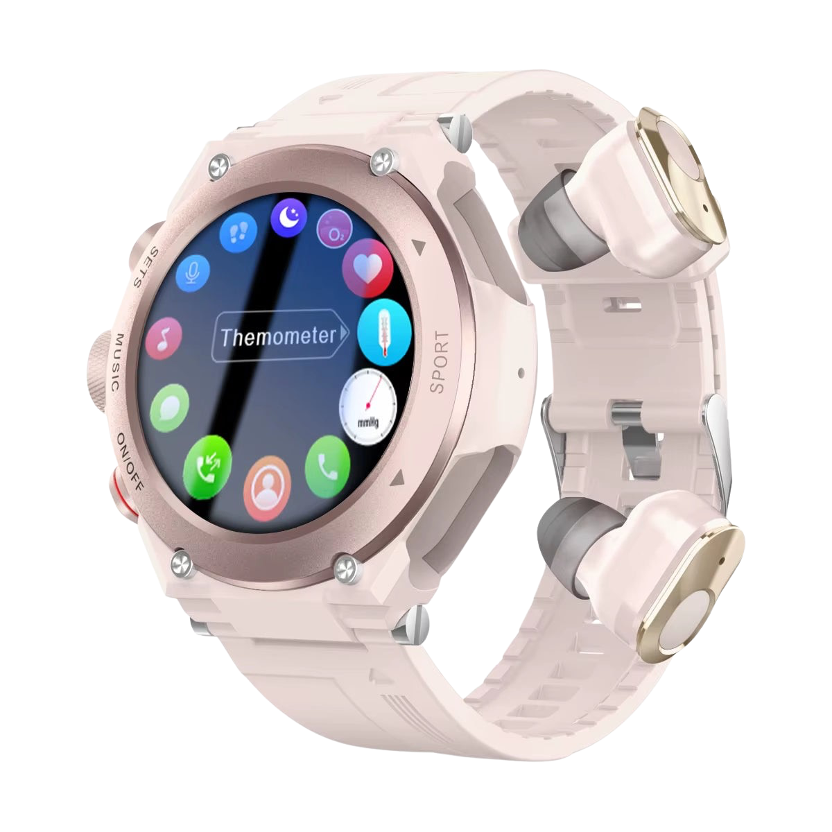 Reloj inteligente T92X 3-en-1 con auriculares TWS, monitoreo de corazón y BP, taller de Bluetooth y Fitness Tracker