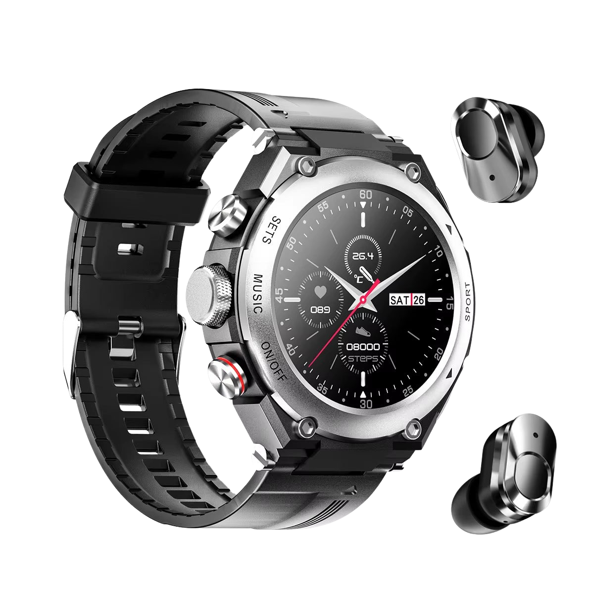 T92X 3-in-1 Smartwatch with TWS Earbuds, Heart & BP Monitoring, Bluetooth Call & Fitness Tracker